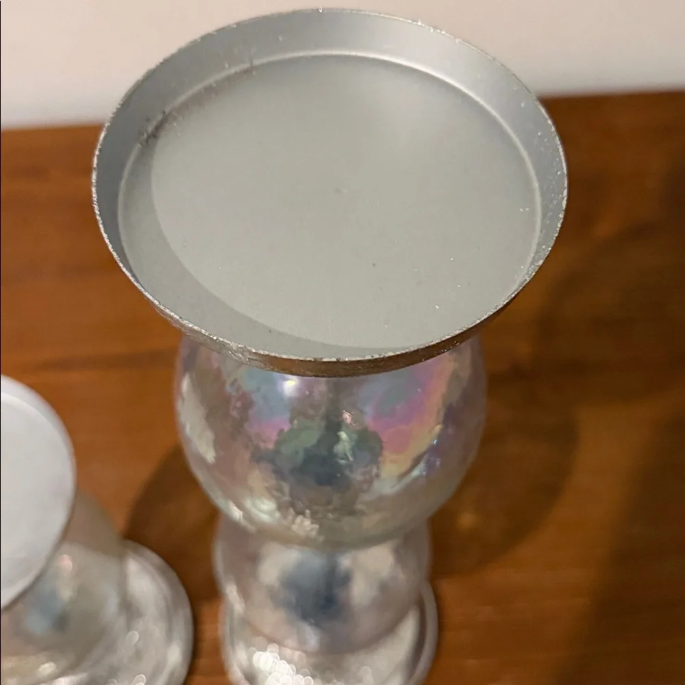 Glass Pillar Candle Holder 2pc Set